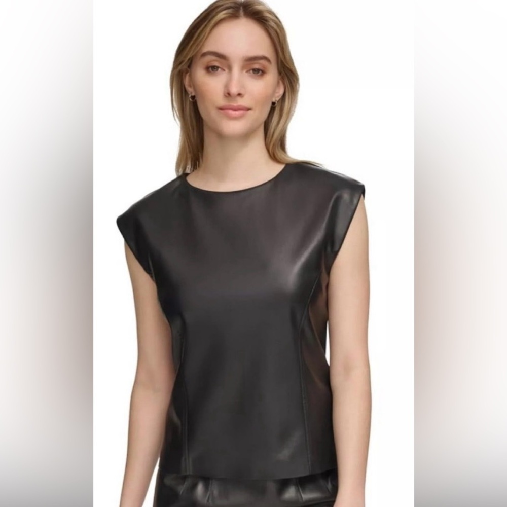 Calvin Klein Black Leather Blouse